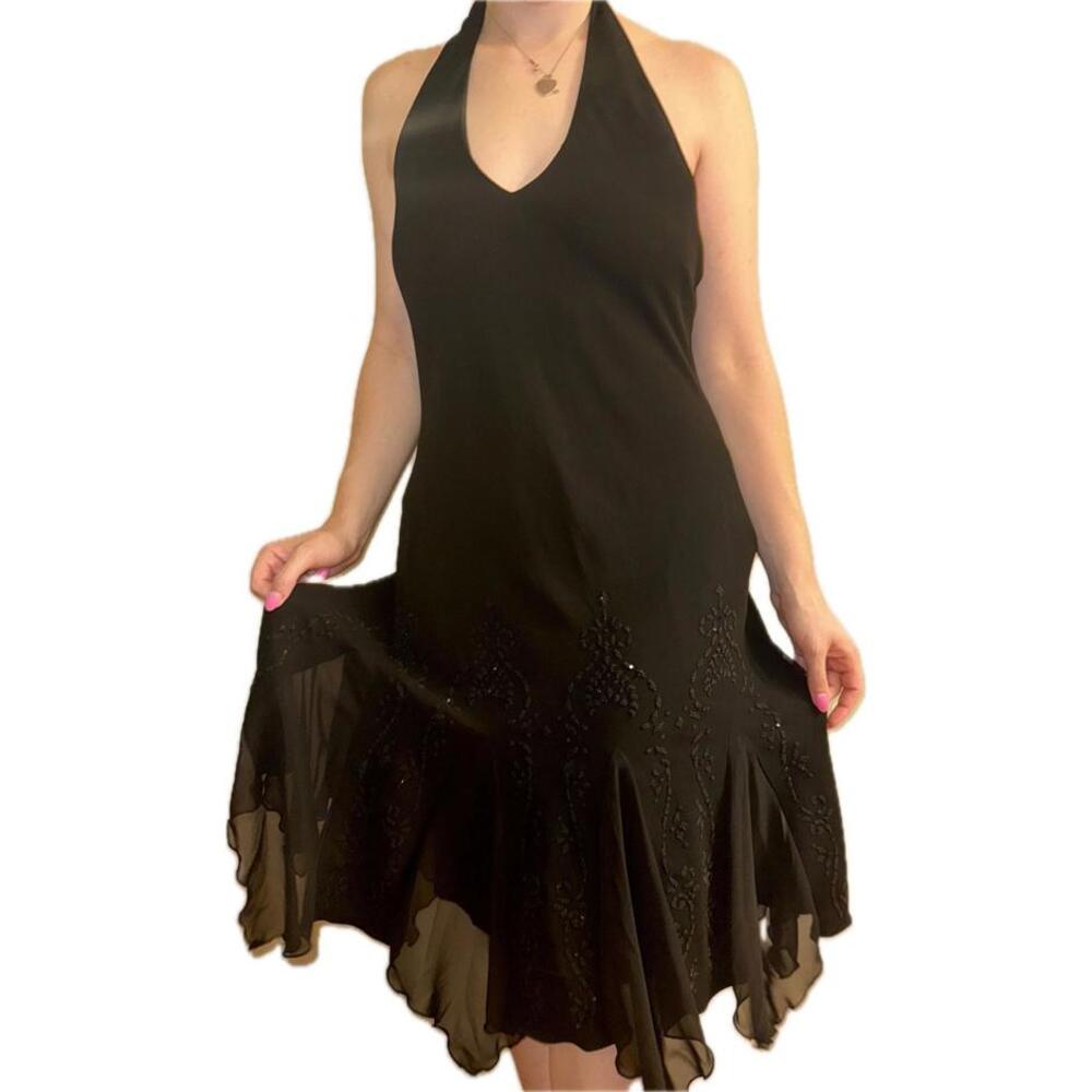 S.L. Fashions vintage beaded halter dress